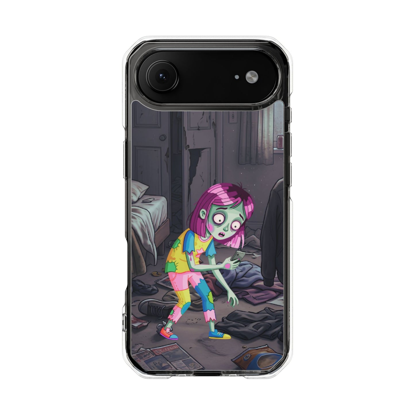 Zombie Girl Clear Magnetic Phone Case — Cute Spooky Cartoon iPhone Cover
