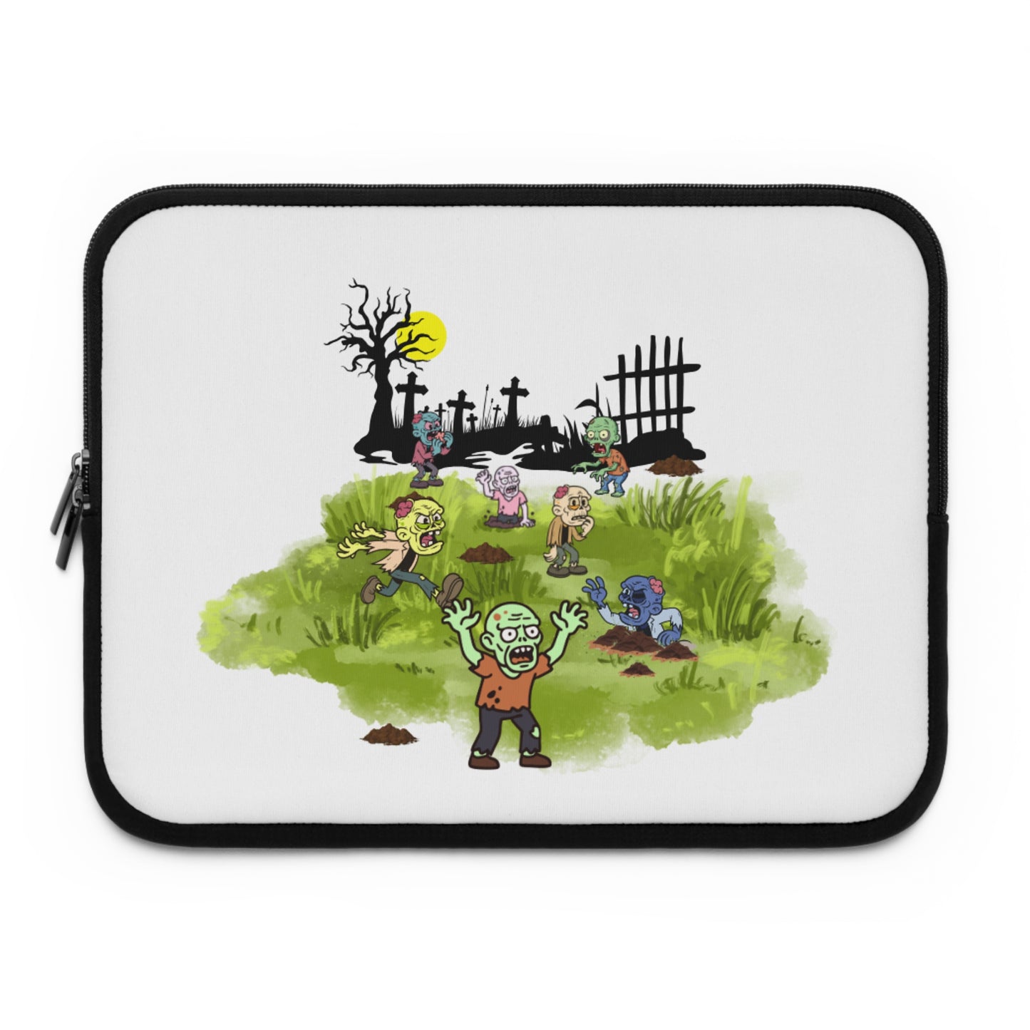 Zombie Cartoon Laptop Sleeve — Cute Spooky Graveyard Design