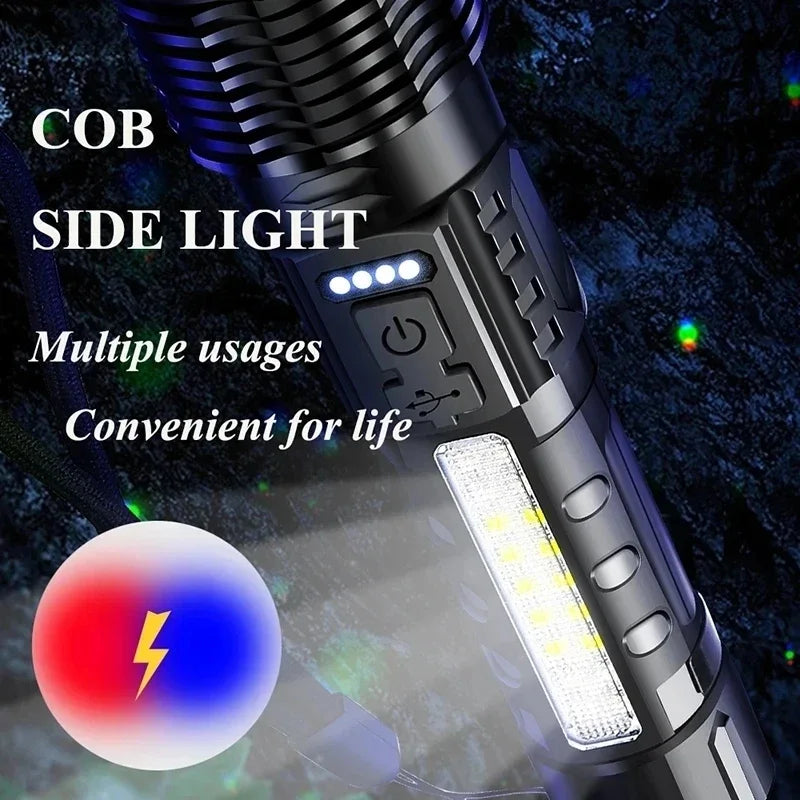 White Laser LED Flashlight: USB Rechargeable, High Power Tactical Torch