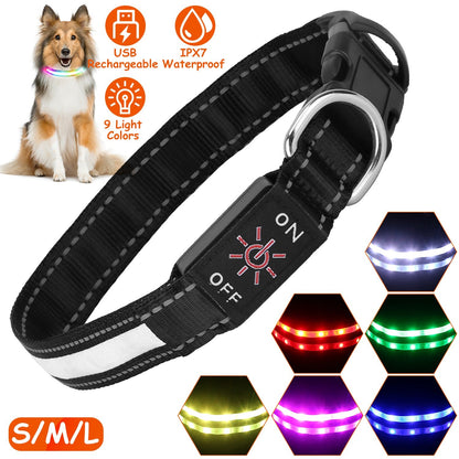 Light-Up LED Dog Collar – 9 Color Modes, IPX7 Waterproof, USB Rechargeable Safety Glow Collar for Small Medium Large Dogs