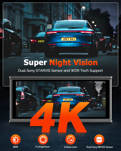 Dash Cam Front and Rear, Dual Car Camera 5Ghz Wifi with GPS, Dash Camera for Cars with 128G SD Card, G-Sensor, APP, Night Vision
