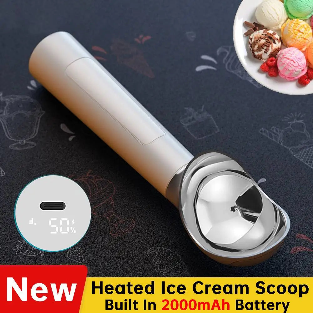 Electric Heated Ice Cream Scoop Rechargeable Self Heated Ice Cream Spoon with LED Display Softening Hard Ice Cream Easy to Clean