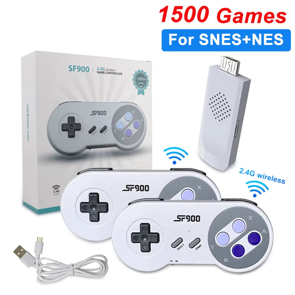 SF900 Retro Game Console HD Video Game Stick with 1500 Games for SNES Wireless Controller 16 Bit Consolas De Videojuegos