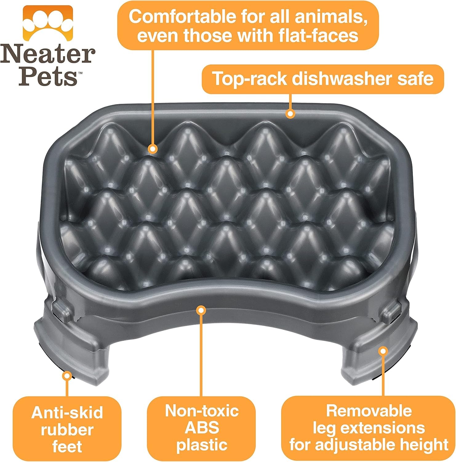 – Neater Raised Slow Feeder Dog Bowl – Elevated and Adjustable Food Height - (2.5 Cup, Gunmetal)