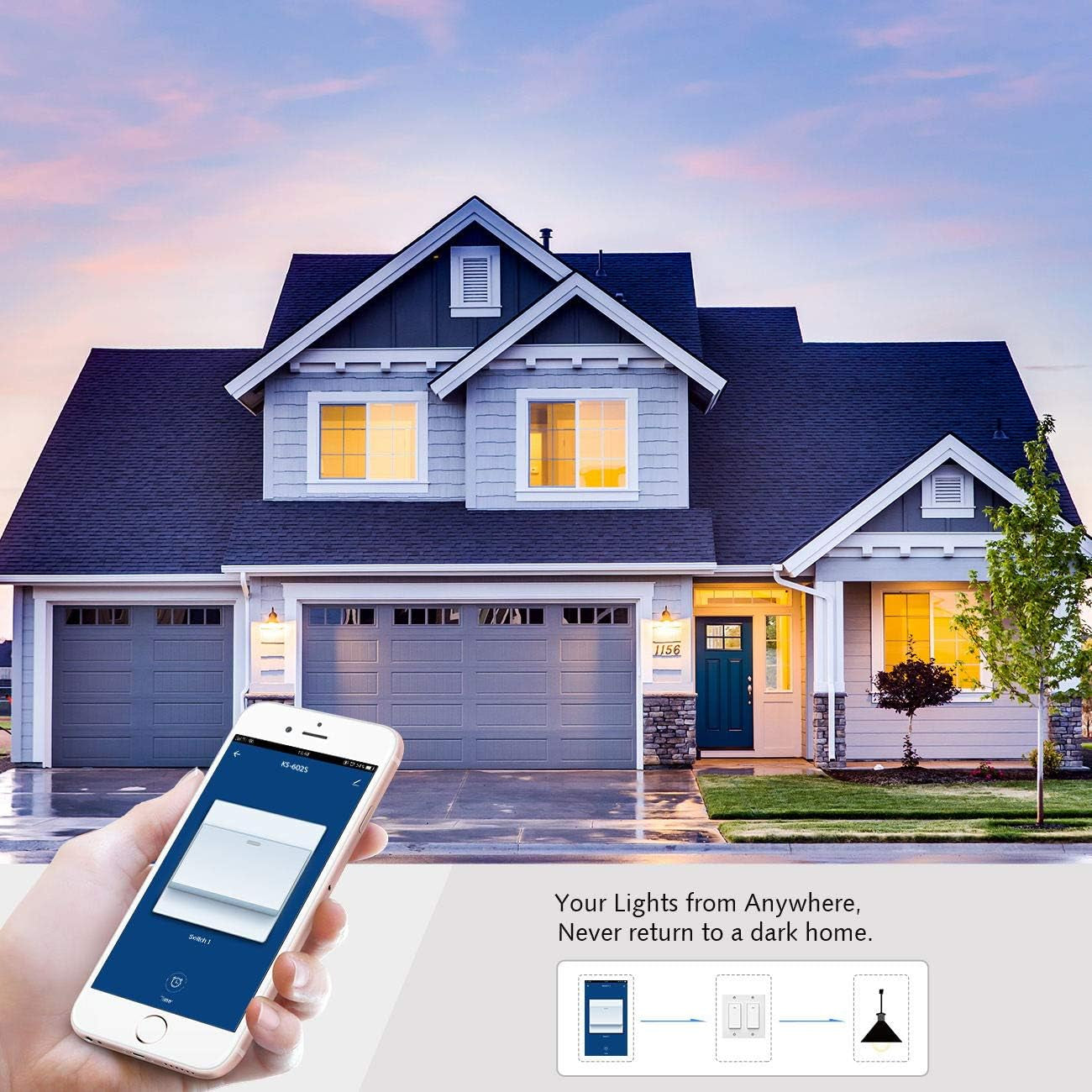 Smart Light Switch, Double Smart Wifi Light Switches, Smart Switch 2 Gang Works with Alexa Google Assistant