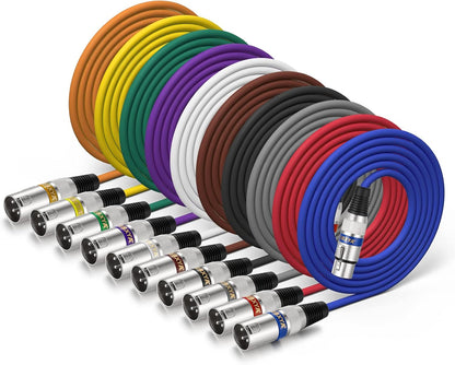XLR Cable 6 Ft Short 10 Color Packs - Mic Cable with XLR Male to Female Patch Cable,