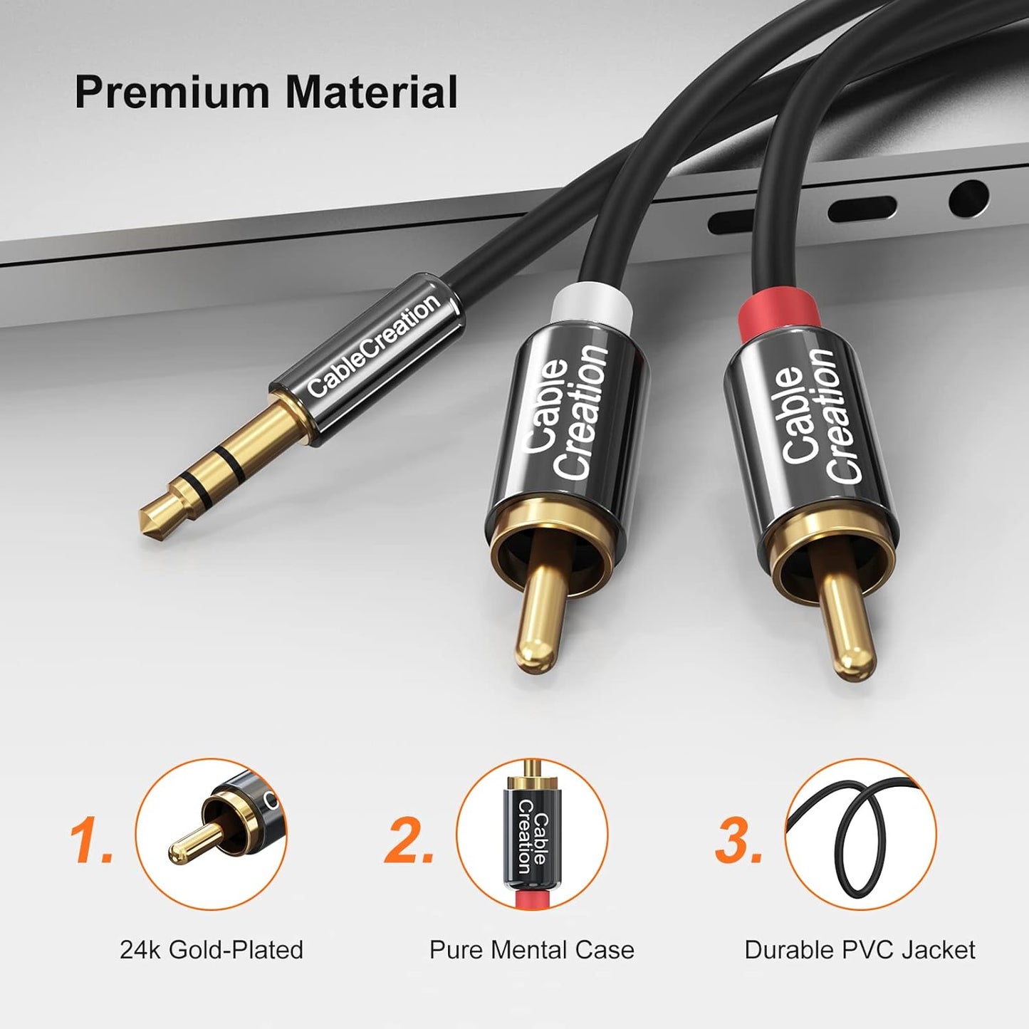 RCA Audio Cable 3.5Mm Male to 2-Male RCA Cable, Y Splitter Design Stereo Audio RCA Male Cable, 3 Meters, Black