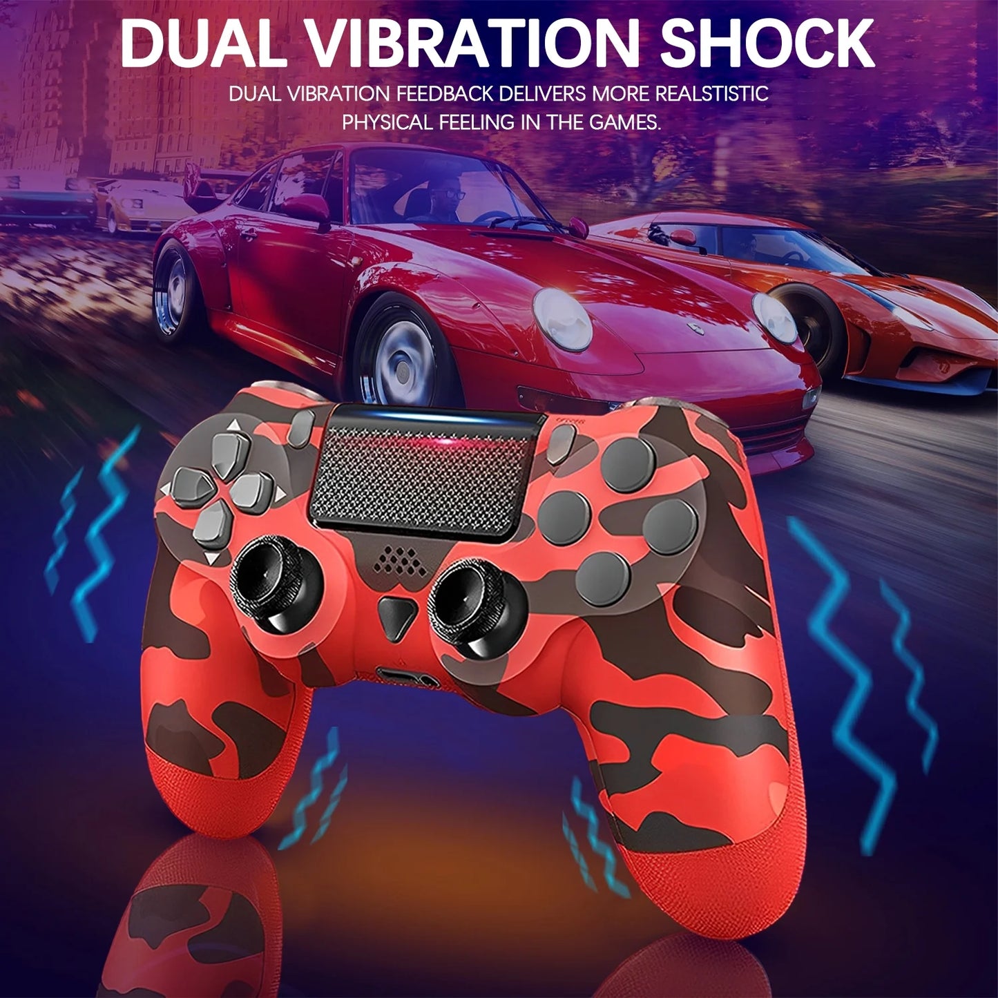 Wireless Game Controller Compatible with P4,Analog Sticks/6-Axis Motion Sensor with Charging Cable- Red Camo