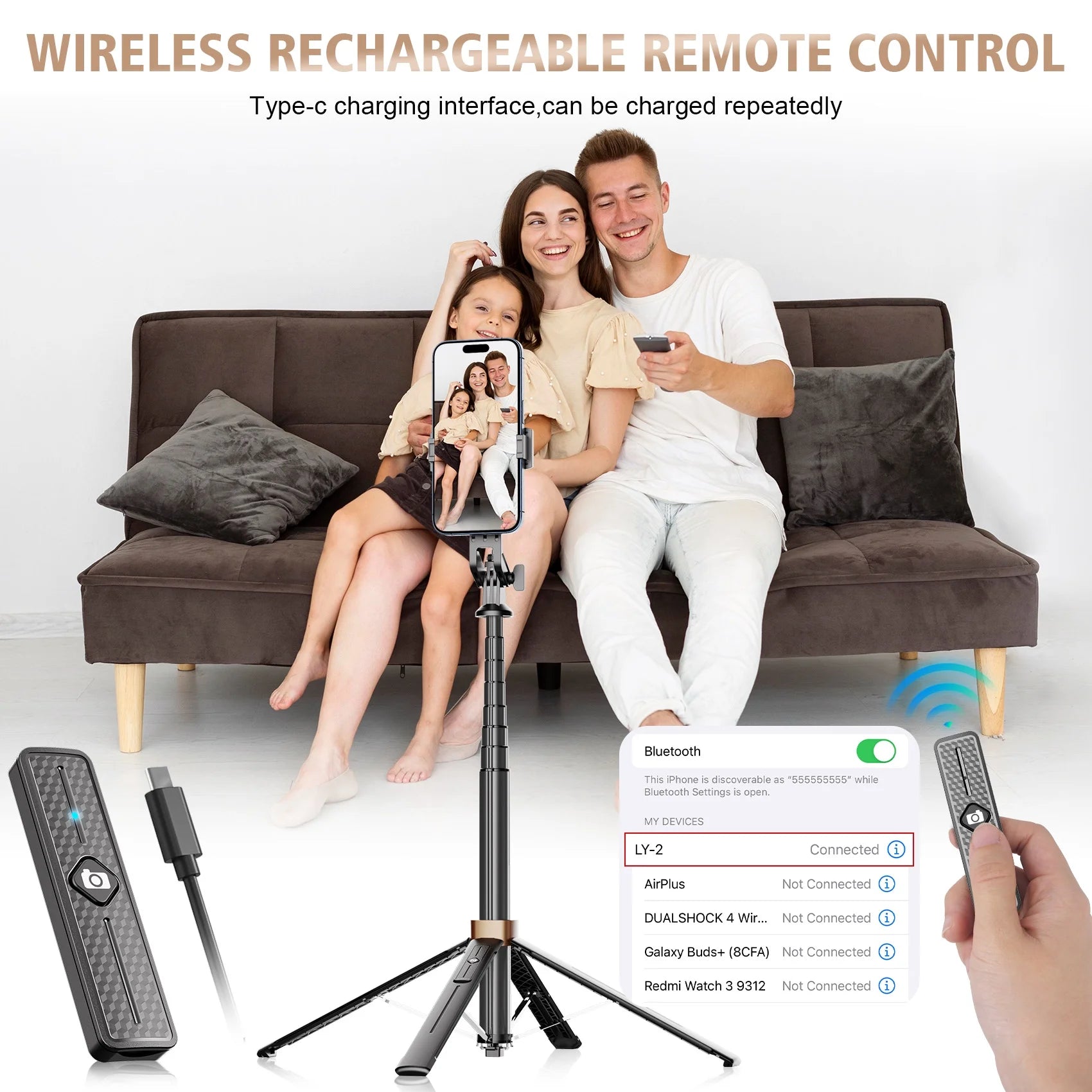 Selfie Stick Phone Tripod - 71 Inch Tall Cell Phone Holder with Remote, Phone Stand with 1/4 Inch Screw Mount for Recording, Compatible with Iphone, Android Phone, Camera & Gopro