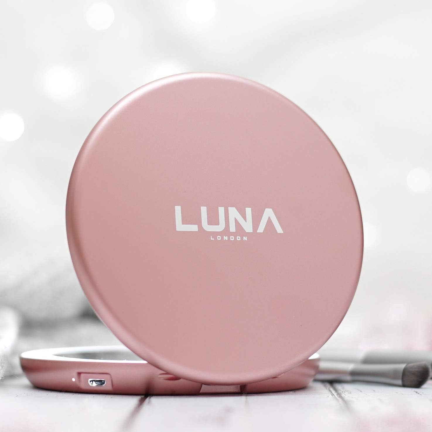 Compact Travel Mirror | Travel Makeup Mirror with Light | LED Lighted Vanity Mirror with 3 Light Modes | 7X Magnification Folding Portable & Rechargeable (Rose Gold)