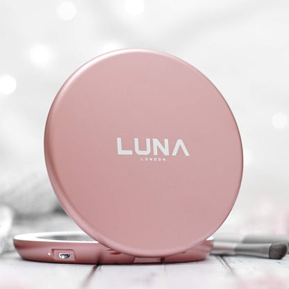 Compact Travel Mirror | Travel Makeup Mirror with Light | LED Lighted Vanity Mirror with 3 Light Modes | 7X Magnification Folding Portable & Rechargeable (Rose Gold)