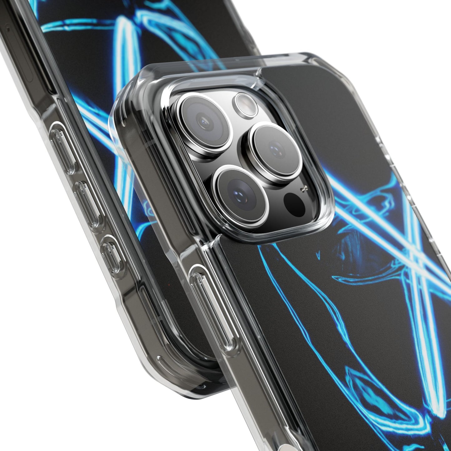 Clear Magnetic Phone Case — Blue Neon Light Design