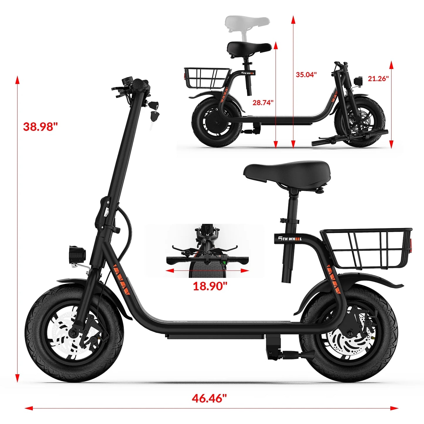 W18S 450W Motor Electric Scooter for Adults with Seat and Carry Basket, 36V 20Miles Range & 15.5Mph, 12" Foldable E Scooter for Commuting