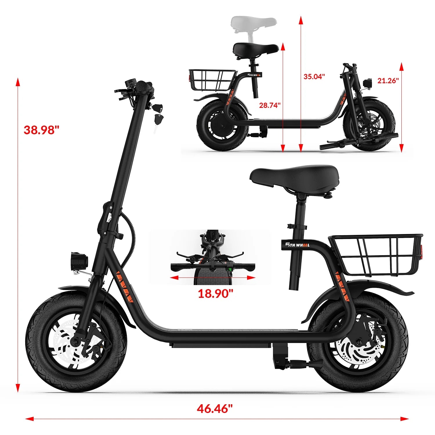 W18S 450W Motor Electric Scooter for Adults with Seat and Carry Basket, 36V 20Miles Range & 15.5Mph, 12" Foldable E Scooter for Commuting