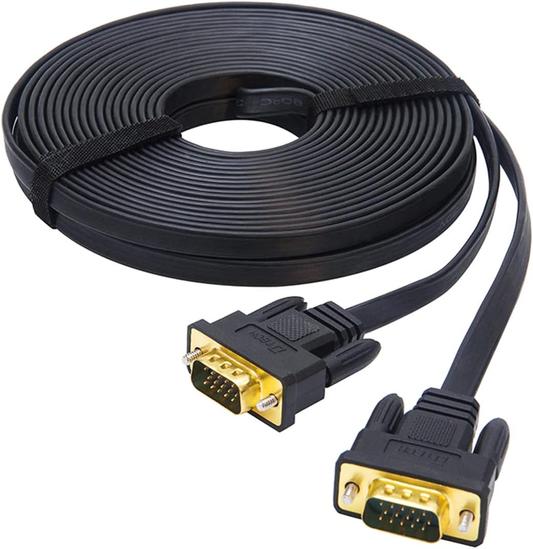 5M Ultra-Thin Flat VGA Cable: 15 Pin Male to Male SVGA Wire for Computer Monitor