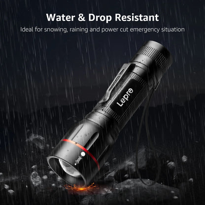 2-Packs LED Flashlights with Clip , LE2050 High Lumen, 5 Lighting Modes, Zoomable Waterproof Lightweight Flashlights for Emergencies,Camping, Powered by AAA Battery