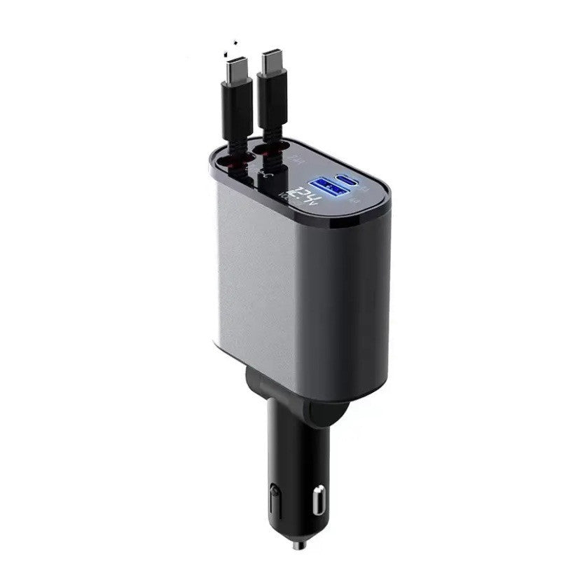 Retractable Car Charger with Voltage Display – Fast Multi-Device Charging