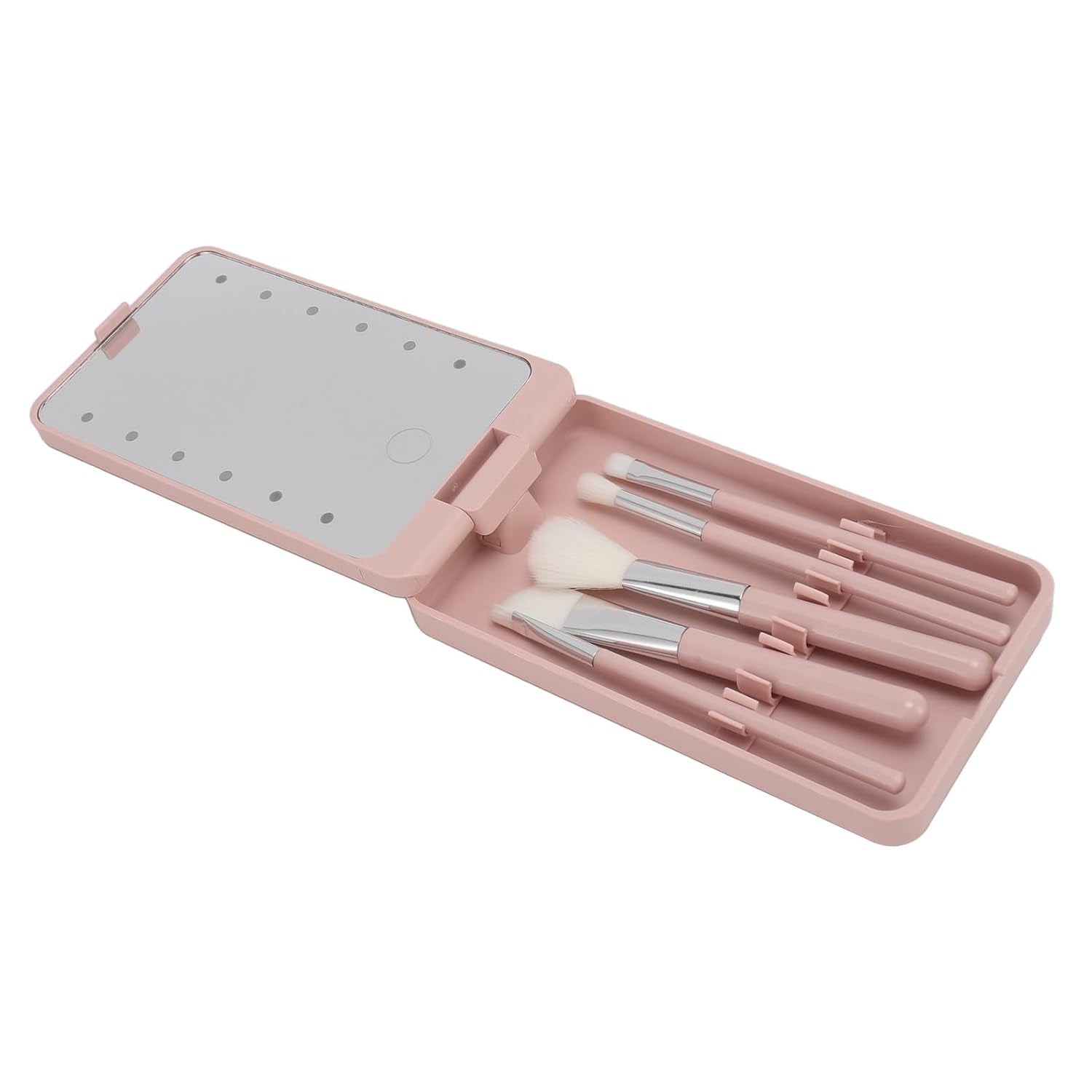 LED Makeup Mirror with Rotating and Folding Brush Set, High Clarity Cosmetic Brushes Kit with Built in Storage Compartment, Multifunctional, Suitable for Home and Travel