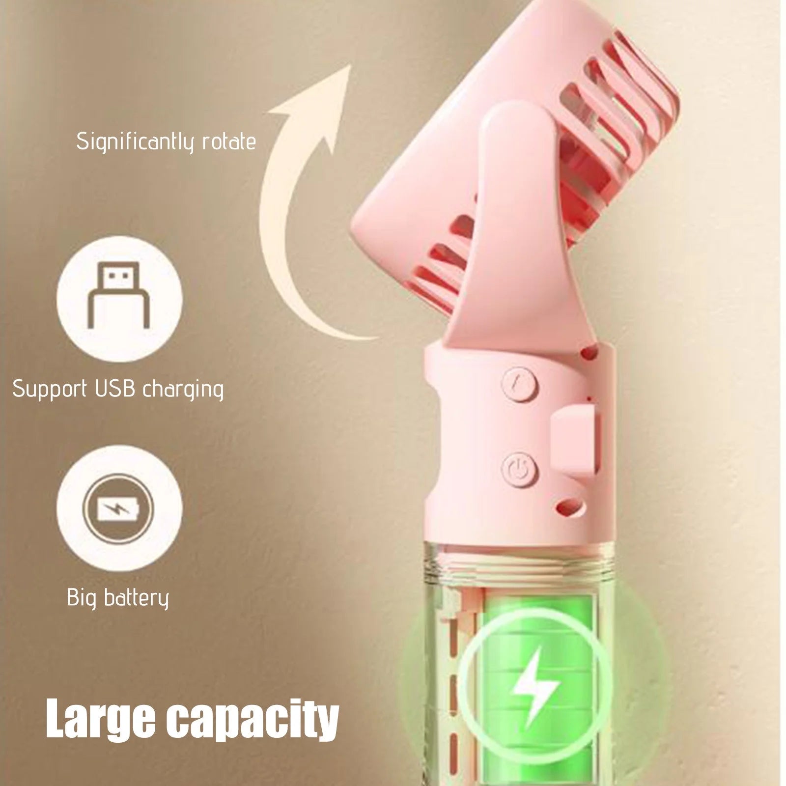 Portable Handheld Misting Fan, Rotatable Personal Spray Water Mist Fan with Visible Water Tank, USB Rechargeable Neck Fan 4 Gear Quiet Strong Airflow Cooling Fan for Outdoor Travel Camping