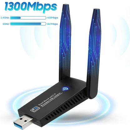 1300M Wireless Network Card USB Win10 Drive-Free Network Card Wifi Receiver Transmitter, Wireless Connectivity