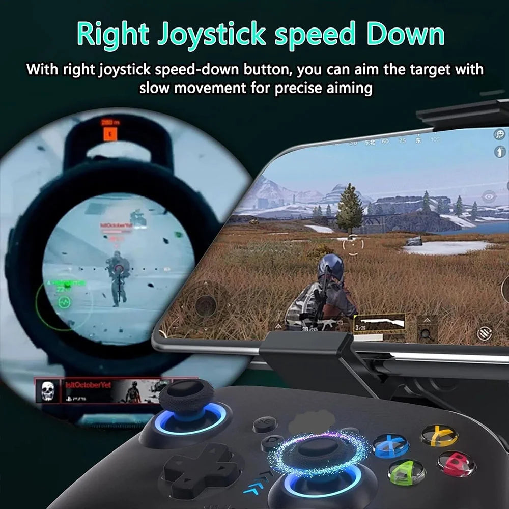 024 Wireless Gaming Controller Compatible with PC, Ios, and Android, Bluetooth Gaming Controller with RGB Lights, Hall Joysticks/Hall Triggers, Black