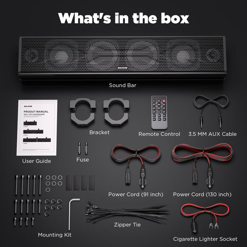 Ehaho 25 Inch UTV Sound Bar, ATV Soundbar Bluetooth with RGB Lighting, IP66 Waterproof Golf Cart Sound Bar, Amplified Powersports SXS Soundbar, UTV Speakers Compatible with Polaris RZR Can-Am