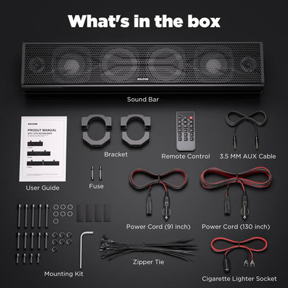 Ehaho 25 Inch UTV Sound Bar, ATV Soundbar Bluetooth with RGB Lighting, IP66 Waterproof Golf Cart Sound Bar, Amplified Powersports SXS Soundbar, UTV Speakers Compatible with Polaris RZR Can-Am