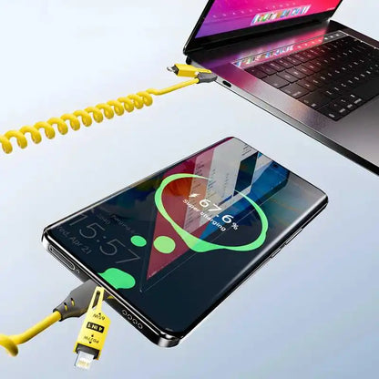 4-in-1 65W Spring Telescopic USB Type C Charger Cable - Quick Charge for iPhone 15/14/13/12 - 6A Fast Charging Solution