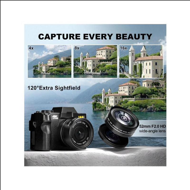 4K Digital Cameras for Photography,48Mp/60Fps Video Camera for Vlogging, Wifi & App Control Vlogging Camera , Small Camera with 32GB TF Card.Wide-Angle & Macro Lens