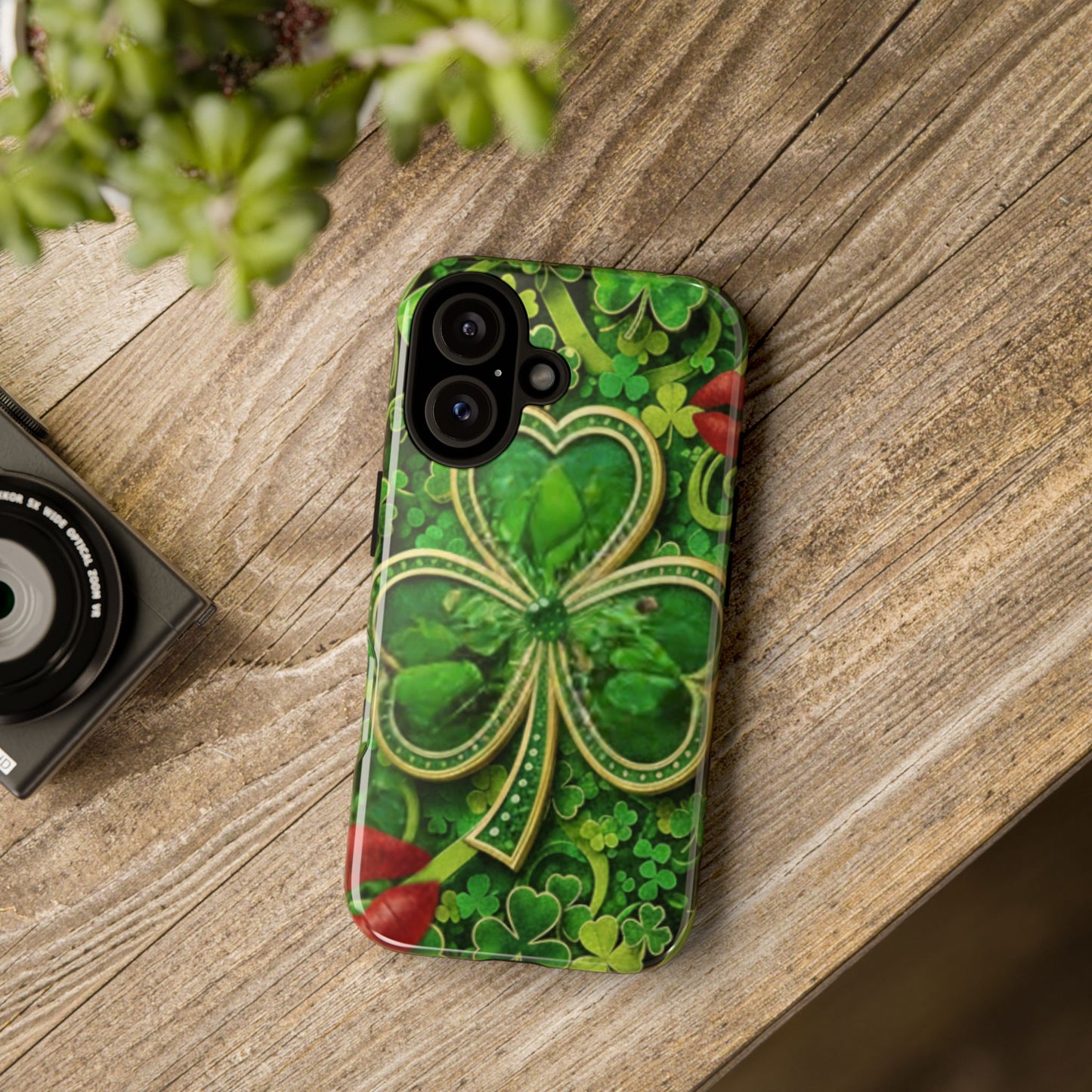 Tough Phone Case – Dual-Layer Protection with Shamrock Print