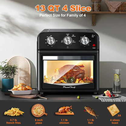 Air Fryer, 13Qt Small Footprint Airfryer Combo with Roast, Bake, Grill, Broil, Toast, Dehydrate, Defrost, Perfect for Small Contertop, 1500W, Black
