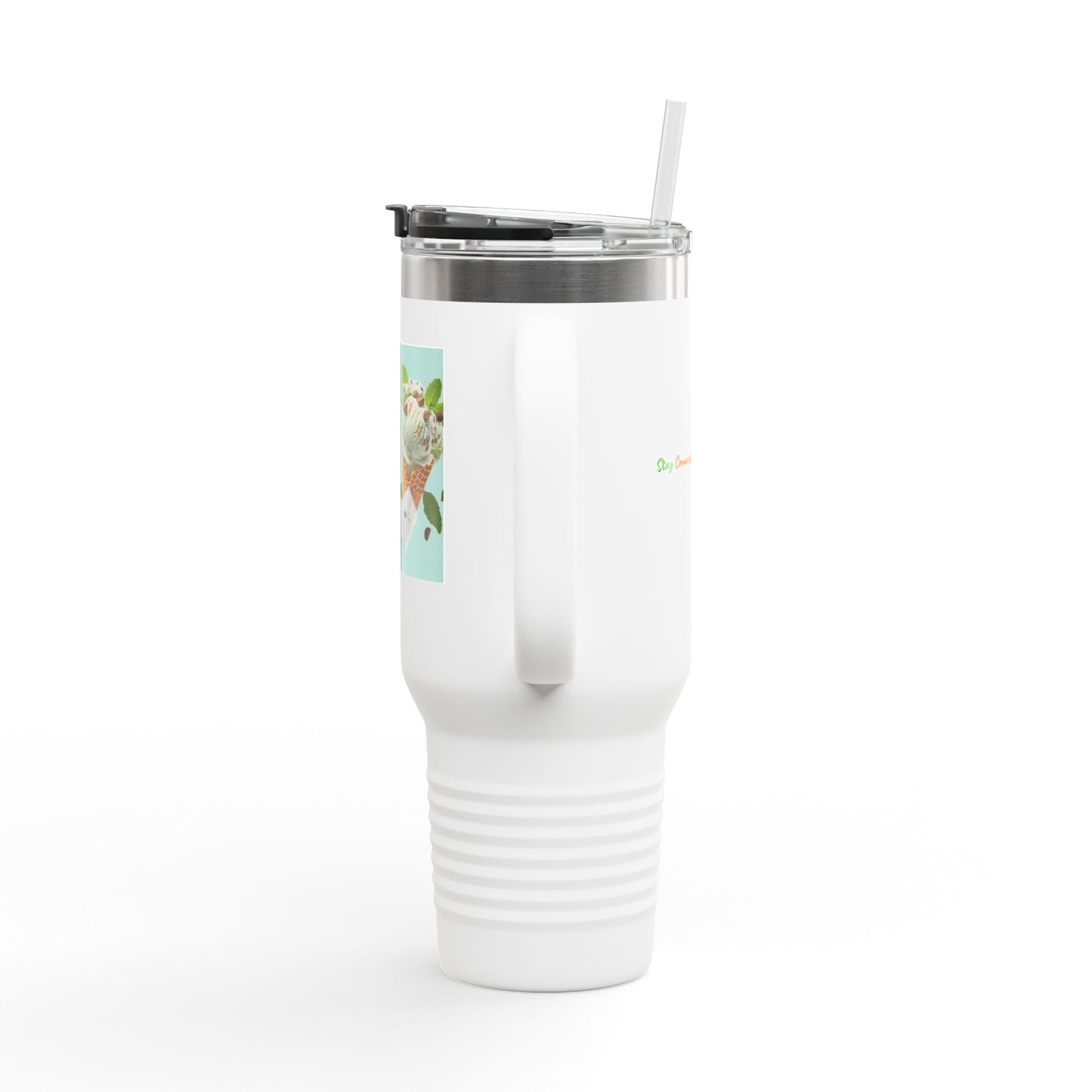 Never a Bad Connection – Mint Ice Cream 40oz Insulated Travel Mug with Handle and Straw