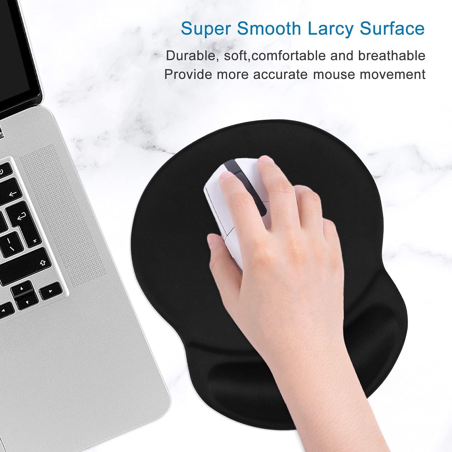 Ergonomic Mouse Pad with Gel Wrist Rest Support Gaming Small Wrist Rest Smooth Surface Non-Slip PU Base Comfortable Office Supplies Pain Relief, 8.7 X 7.2 Inches, Black