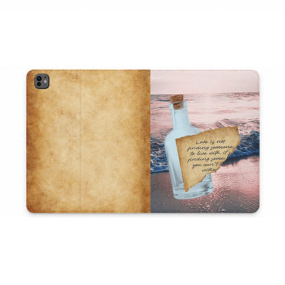 Tablet Folio Case — Message in a Bottle Beach Cover with Vintage Parchment Quote