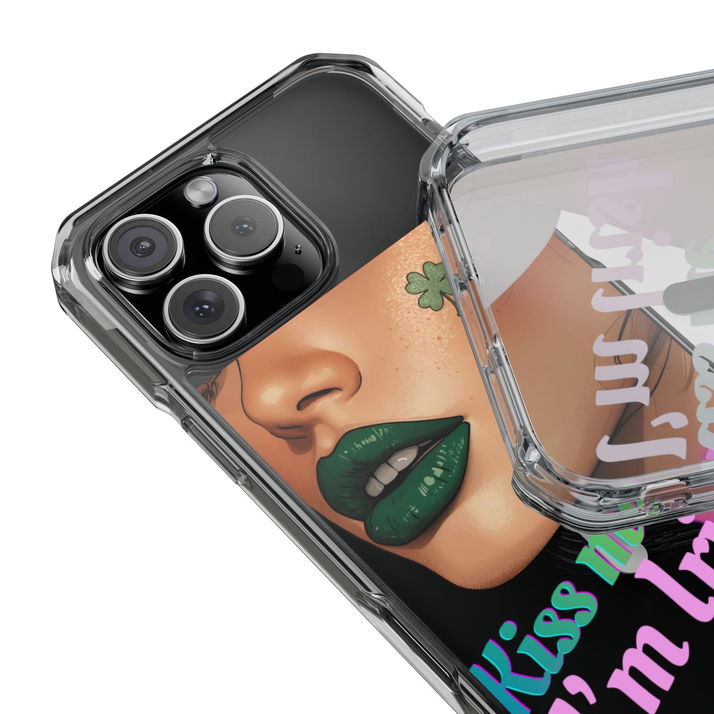 Clear Magnetic Phone Case – Slim Protection with “Kiss Me I’m Irish” Print