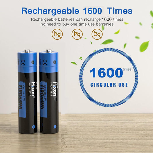 1.5V AAA Rechargeable Lithium Batteries,4-Pack 1100Mwh Pre-Charged Triple AAA Li-Ion Battery & 1H Ultra Fast Charger for Home and Office Device,1600 Cycles,Constant Output.