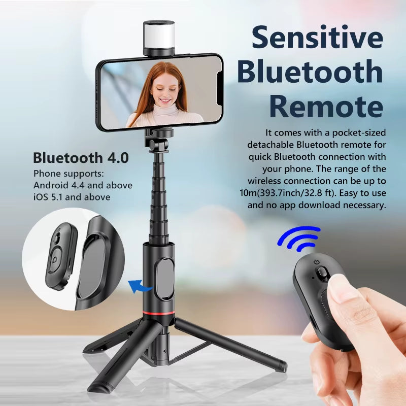 2024 NEW Portable Wireless Bluetooth Phone Telescopic Selfie Stick Tripod with Fill Light for Huawei Iphone 13 Android Xiaomi
