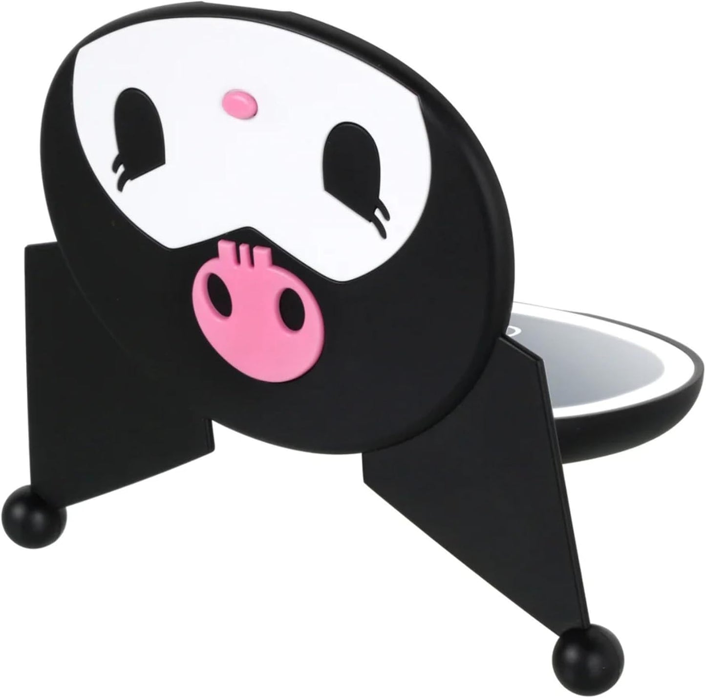 Impressions Vanity Kuromi LED Compact Mirror for Purse, Travel Lighted Makeup Mirror with 3X Magnification, Adjustable Brightness, Soft Touch Sensor Button, and Kuromi Figural Shaped Design