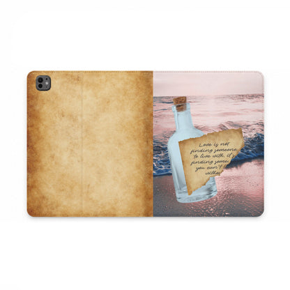 Tablet Folio Case — Message in a Bottle Beach Cover with Vintage Parchment Quote