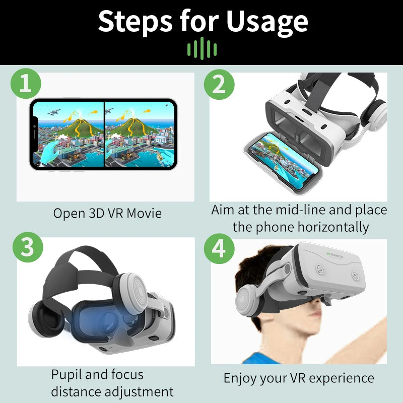 Virtual Reality VR Glasses 3D Headset Devices Viar Helmet Goggles Lenses Smart for Smartphones Phone Mobile Realidade Headphone