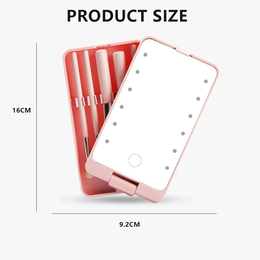 LED Cosmetic Mirror Box – Touch Light & Brush Storage for Travel