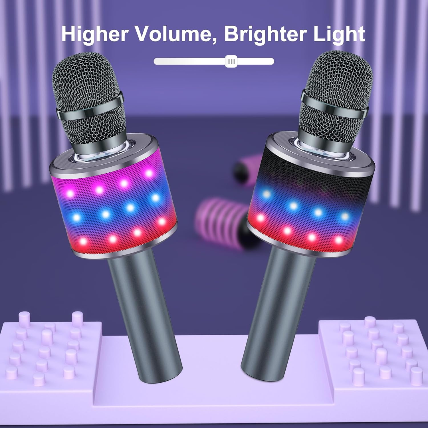 Karaoke Microphone for Kids & Adults - Bluetooth Microphones Singing Mic with Disco Lights, Echo Effect, Built-In Speaker Portable Karaoke Player for Party Travel Gifts Q78(Space Gary)