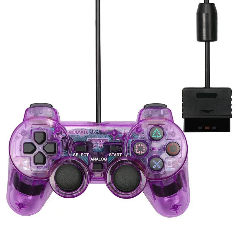 For Sony PS2 Wired Game Controller with Dual Vibration Transparent Color Snowflake Button PS2 Game Controller