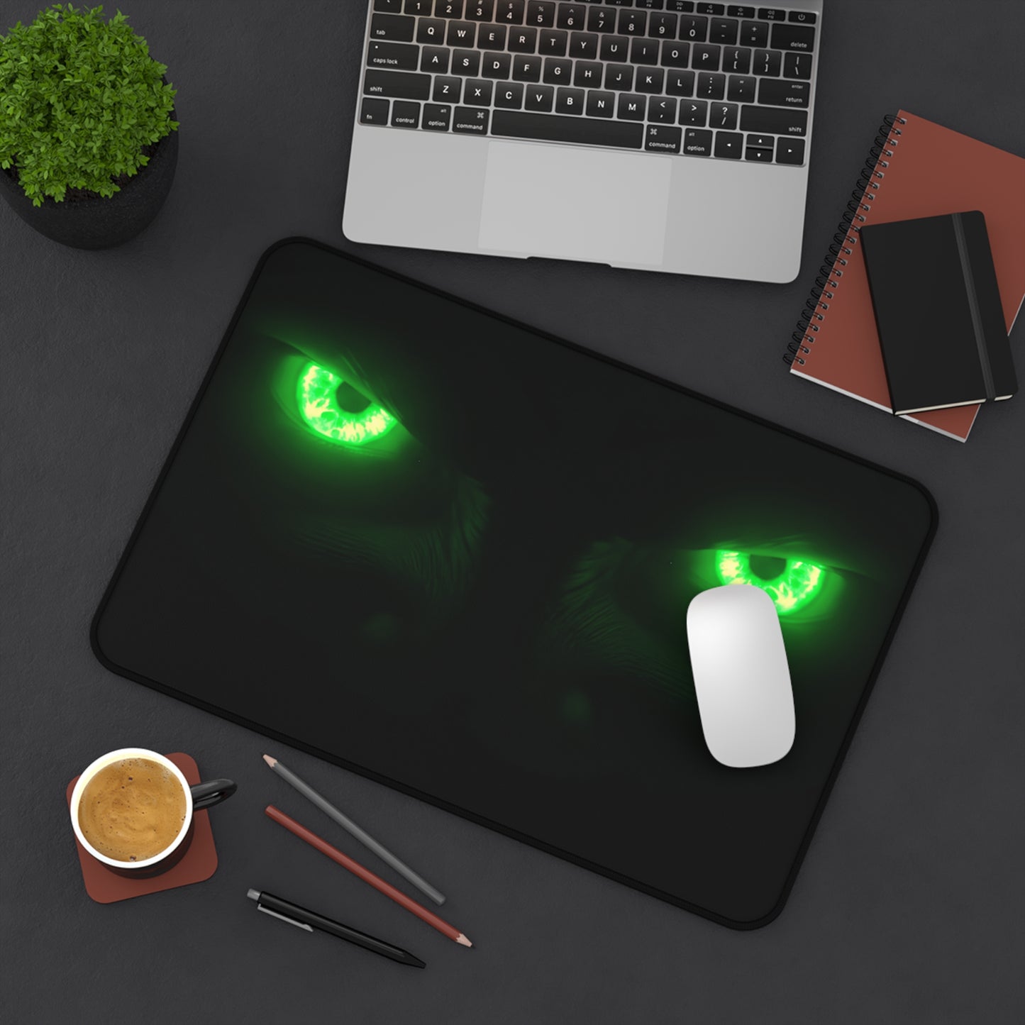 Neoprene Desk Mat – Neon Green Monster Eyes