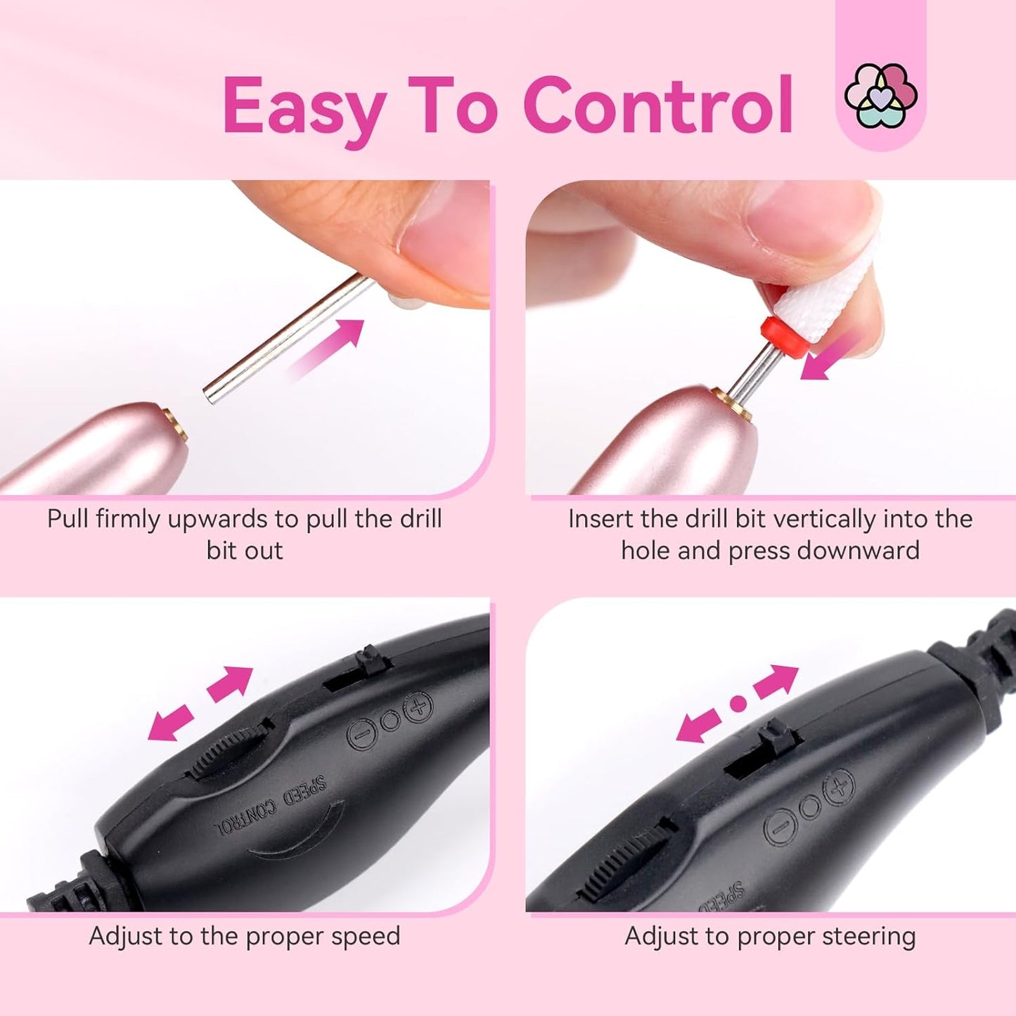 Electric Nail Drill: 2025 Electric Nail File Rose Efile Nail Drill Professional Manicure with 6PCS Nail Drill Bits Portable Nail File & Salon Use Manicure Pedicure at Home
