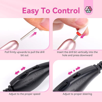 Electric Nail Drill: 2025 Electric Nail File Rose Efile Nail Drill Professional Manicure with 6PCS Nail Drill Bits Portable Nail File & Salon Use Manicure Pedicure at Home