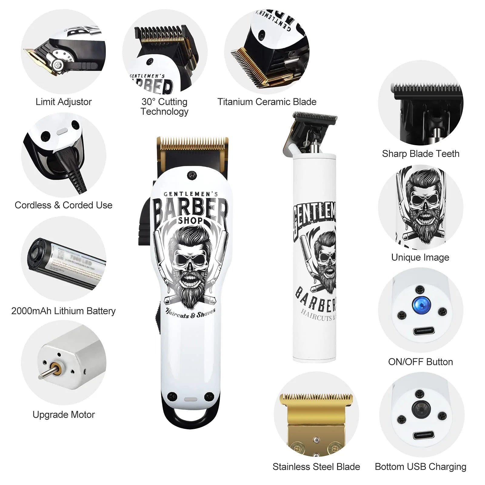 Hair Clippers & Trimmer T-Blade Cordless Hair Haircut Kist Sets, Hair Haircut with Ceramic Blade Rechargeable 2000Mah/1200Mah