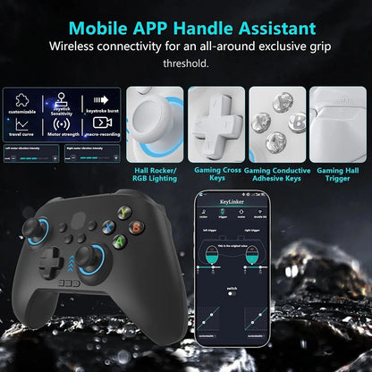 024 Wireless Gaming Controller Compatible with PC, Ios, and Android, Bluetooth Gaming Controller with RGB Lights, Hall Joysticks/Hall Triggers, Black