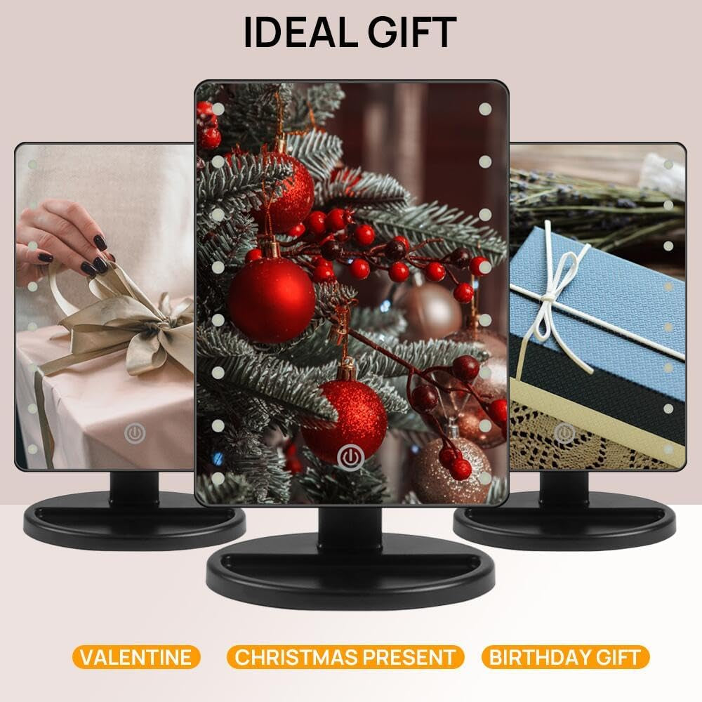 Lighted Makeup Mirror with Lights 16 Led Vanity Makeup Mirror with Adjustable Brightness and 180 Degree Rotation Touch Screen Dual Power Supply Gifts for Teens Girls Women