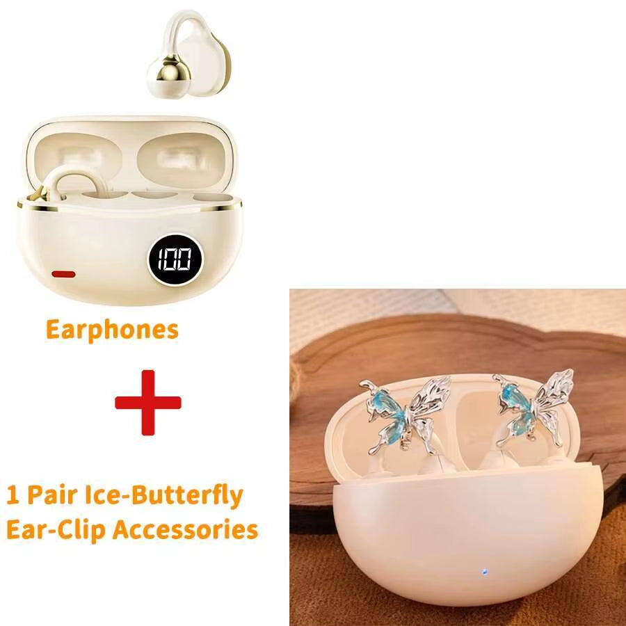 Hi-Fi Stereo Sport Wireless Earbuds Jewelry Clip Customizable Zircon Flash Diamond Ear-Clip Accessories Earphones Suit Girl Gift